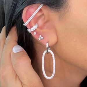 Sterling Silver 14k Gold Vermeil in White Zircon Earrings. New, Come with Box.